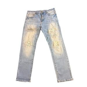 Maison Article Jeans Mens 36x30 Stretchy Blue Distressed Johnny Straight Leg